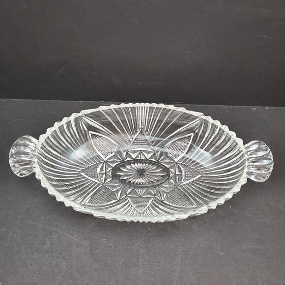 Lot of 4 Hazel Atlas Glass Clear Olive Dish Oval Fan Triangle Tab Handle - Picture 16 of 16